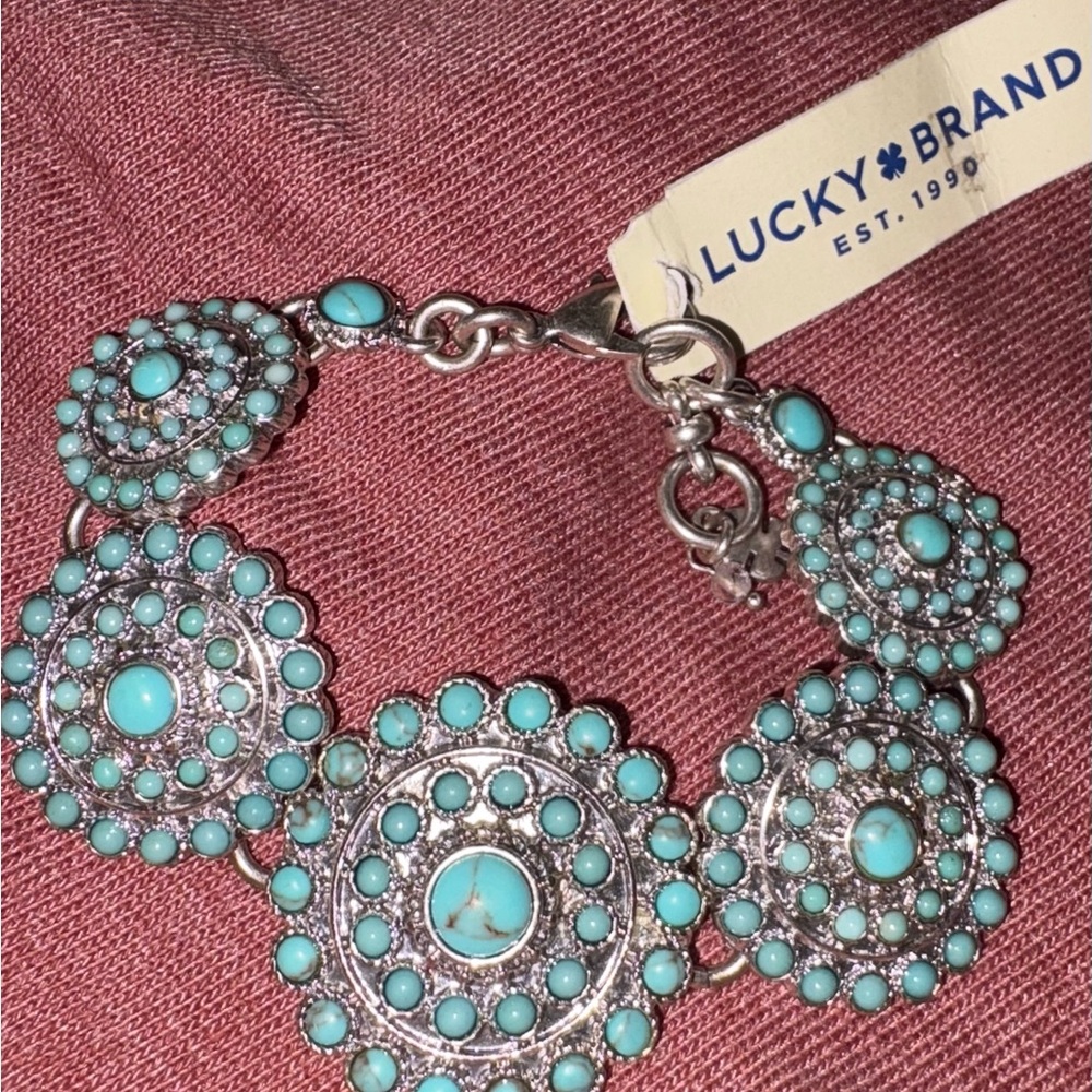 Lucky Brand Turquoise and Silver Medallion Bracelet